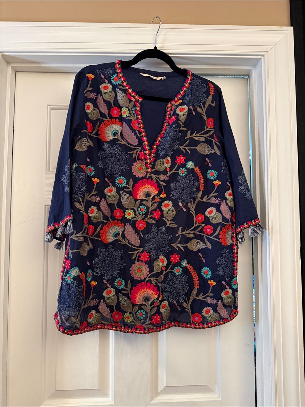 Embroidered Navy Floral Tunic Top